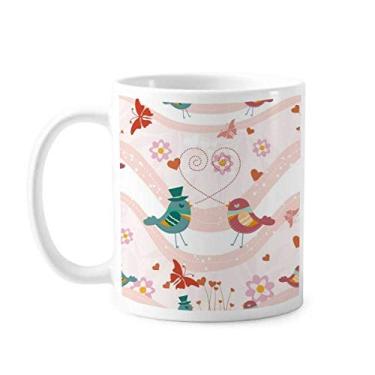 Imagem de Caneca verde rosa do amor pássaros Dia dos Namorados Caneca cerâmica café porcelana louça