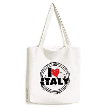 Imagem de I Love Italy Word Love Heart Circle Stamp Tote Canvas Bag Shopping Satchel Casual Bolsa