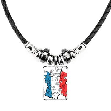 Imagem de DIYthinker Mapa Cidade França Colar Bandeira Nacional Colar Joias Torque Pingente de Corda de Couro