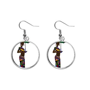 Imagem de Vestidos femininos negros aborígenes africanos com orelha pendurada, brincos prateados, joia feminina