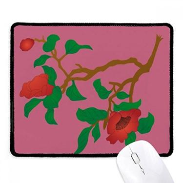 Imagem de Mousepad de borracha para jogos com borda costurada com estampa de flor da cultura verde vermelha