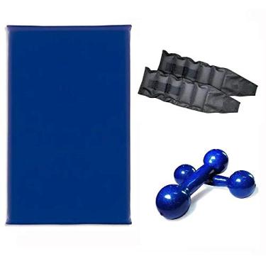 Imagem de Kit Treine em Casa - Colchonete + Par de Tornozeleira 5 Kg + Par de Halteres de 5 Kg