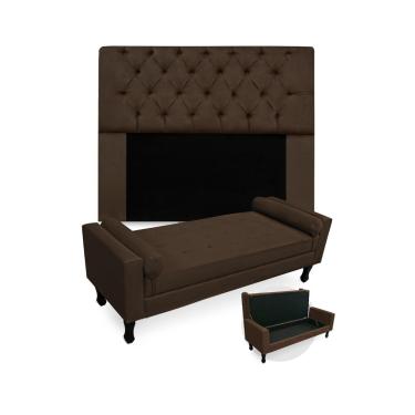 Imagem de Conjunto Cabeceira Mirage Com Recamier Baú Fenix Solteiro 90 cm Suede Marrom - LM DECOR