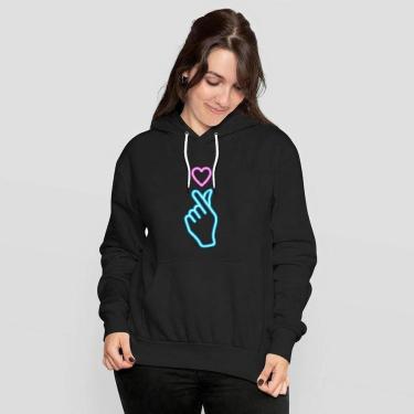 Imagem de Blusa Moletom Feminino Canguru Com Capuz Coração Coreano-Feminino