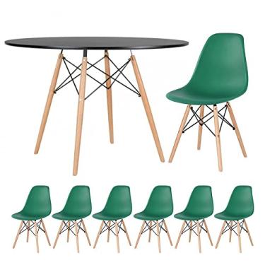 Imagem de Loft7, KIT - Mesa Eames 120 cm preto + 6 cadeiras Eames DSW Verde escuro