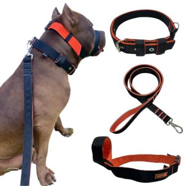 Imagem de Super Kit Coleira Guia e Focinheira Pet Para Cães Forte Adulto Pitbull (P)