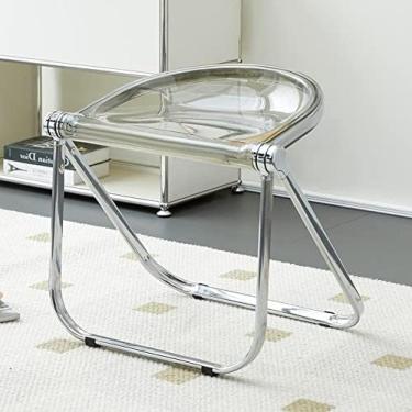 Imagem de Tamborete Claro Dobrável Para Sala De Estar, Cadeira Transparente De Cristal Cadeiras De Jantar Dobráveis, Assento Pequeno Acrílico De 18 Polegadas Para Sala De Estar, Terraço,Transparente G,Bonny