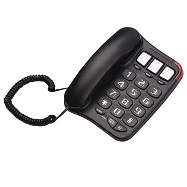 Imagem de CASSONRM Telefone com fio preto com mesa de botões grandes Telefone fixo Suporte telefônico para montagem em parede Viva-voz/Rediscagem/Flash/Discagem rápida/Controle de volume do toque para i