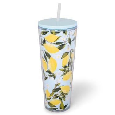 Imagem de Mary Square SH00058 Copo de acrílico amarelo brilhante limão Love Citrus 680 g com canudo para café gelado ou água