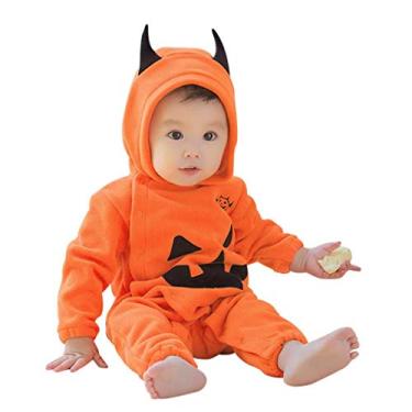 Imagem de Macaquinho para bebês recém-nascidos, meninas, meninos, com capuz, estampado, roupas de Halloween para bebês (laranja, 6 a 12 meses)