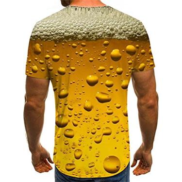 Imagem de Tops de Manga Curta Com Estampa de Cerveja 3D, Gola Redonda, Blusa de Casal Com Padrão de Cerveja Bolha Camiseta Casual de Verão Unissex da Moda (XL)
