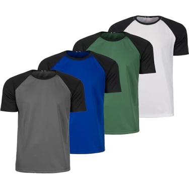 Imagem de Kit 4 Camisa Camiseta Raglan Academia Treino Dry Fit Fitness (BR, Alfa, G, Regular, Chumbo/Verde/Branco/Azul)
