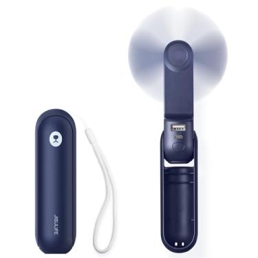 Imagem de JISULIFE Ventilador Portátil, Mini Ventilador de Mão Recarregável, Pequeno Ventilador USB Pessoal, Ventilador de Bolso com Banco de Potência, Lanterna, Presentes para Mulheres/Meninas/Amigos - Azul