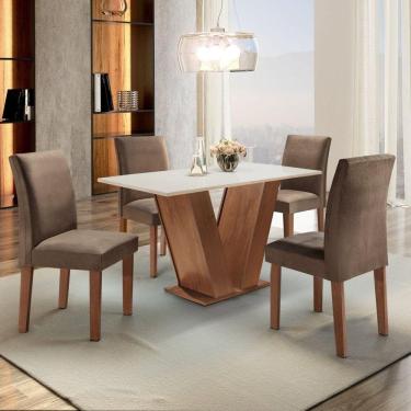 Imagem de Mesa Sala de Jantar com 4 Cadeiras Tampo MDF Espanha Yescasa Chocolate/Off White/Animale Marrom