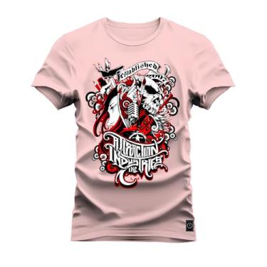 Imagem de Camiseta Casual Malha Confortável Estampada Rock Festable Rosa P