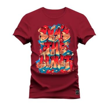 Imagem de Camiseta Plus Size T-Shirt 100% Algodão Estampada Durável Sky the Limit Bordo G3