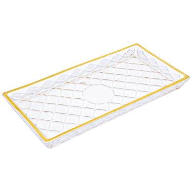 Imagem de Travessa Bandeja de Vidro Retangular Diamond Fio de Ouro - Lyor