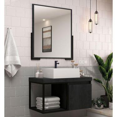 Imagem de Armário de Banheiro Miami 80 com Espelho 1 Porta Basculante e 1 Nicho Carbono - Belizze