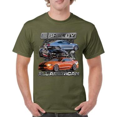Imagem de Camiseta masculina Shelby All American Cobra Mustang Muscle Car Racing GT 350 GT 500 Performance Powered by Ford, Verde militar, XXG