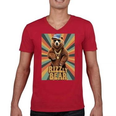 Imagem de Rizzly Bear Camiseta engraçada gola V Charisma Pun Charming Meme Grizzly Flirting Smooth Talker Dating Confidence Tee, Vermelho, G