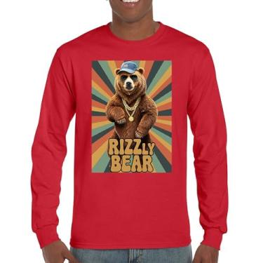Imagem de Camiseta divertida de manga comprida com urso Rizzly Charisma Trocadilho Charmoso Meme Grizzly Flirting Smooth Talker Namoro Confiança, Vermelho, 3G