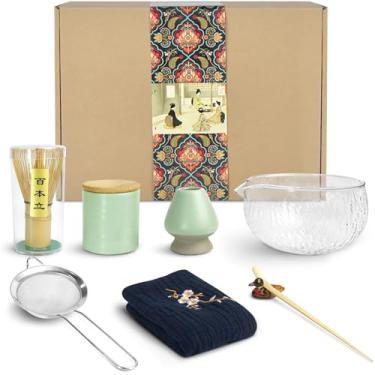 Imagem de Artcome Conjunto de chá japonês de 9 peças, tigela matcha, batedor, colher, suporte, suporte de pó, kit de cerimônia artesanal para cerimônia de chá japonesa (Viridis)