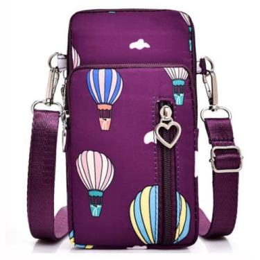 Imagem de Bolsa feminina transversal para celular, pulseira, pulseira esportiva, carteira com zíper, bolsas de nylon, B - roxo