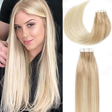 Imagem de Lacer Extensões de cabelo humano liso balayage claro loiro acinzentado para loiro platinado PU fita dupla trama em extensões de cabelo humano real 50 gramas