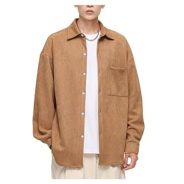 Imagem de Jaqueta masculina de cor lisa, abotoada, corta-vento, à prova de vento, casaco com bolso, Café, XG