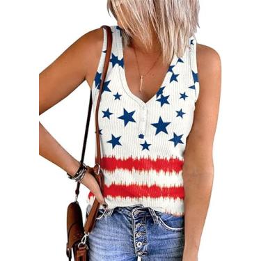Imagem de For G and PL Camiseta regata feminina 4th of July com bandeira americana patriótica gola V sem mangas com botões, Star Stripe A4, GG