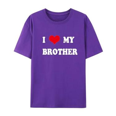 Imagem de Camiseta unissex de manga curta I Love My Brother para homens e mulheres, Roxa, M
