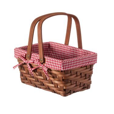 Imagem de Cestas de piquenique pequenas retangulares Wickerwise com alças duplas dobráveis, cesta tecida à mão natural forrada com forro vermelho xadrez e branco, ótimo para presentes.