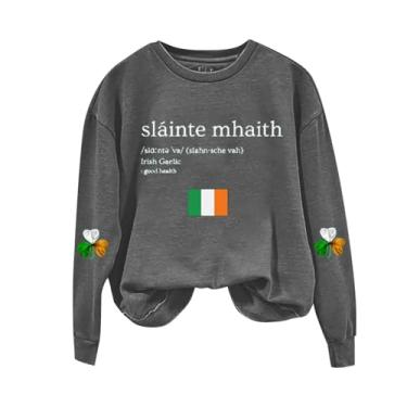 Imagem de Camiseta feminina de manga comprida do Dia de São Patrício verde Shenanigrams Lucky Irish Blessed, Cinza escuro, M