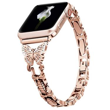 Imagem de VIQIV Pulseira feminina de relógio inteligente compatível com Apple Watch Ultra de 38 mm, 40 mm, 41 mm, 42 mm, 44 mm, 45 mm, 49 mm, iWatch séries 9, 8, 7, 6, 5, 4, 3, 2 e SE, de aço inoxidável