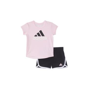 Imagem de adidas Conjunto de camiseta essencial para bebês meninas e shorts de tecido (infantil), Rosa médio, 12 Meses
