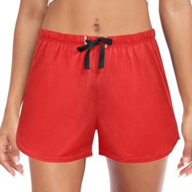 Imagem de CHIFIGNO Shorts de pijama feminino com bolsos e shorts de pijama confortáveis, P-2GG, Vermelho forte, P
