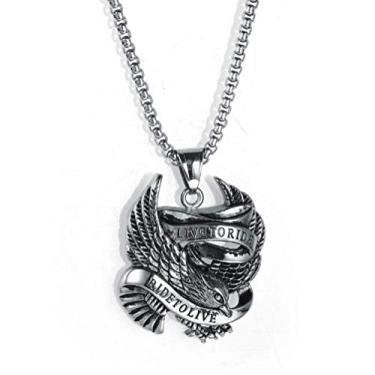 Imagem de Blowin Colar masculino de aço inoxidável com pingente de águia falcão punk para motociclista, corrente de 61 cm (prata)