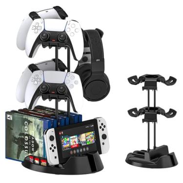 Imagem de Suporte para controlador, suporte para fone de ouvido, adequado para Switch/PS Portal/Rog Ally/Steam Deck, base de armazenamento universal de acessórios para jogos de vários tamanhos (Preto 2 camadas)
