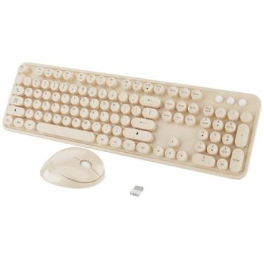 Imagem de Teclado sem fio, teclado Kootop fofo colorido de 104 teclas de máquina de escrever retrô para PC, laptop, desktop, Windows, teclados domésticos e de escritório (café)