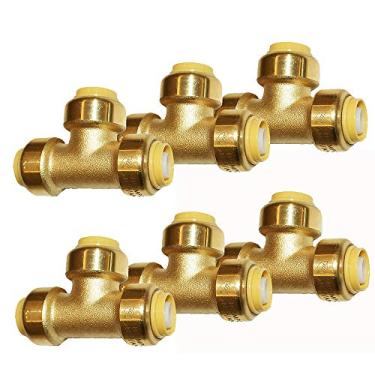 Imagem de HQMPC Pex Fitting Pex Tee 3/10.2 cm Pex Tee Push Fit Encanamento, Conexões de encanamento Push-to-Connect, Conexões T de Conector de Tubo de Latão para Cobre, PEX, CPVC, Sem Pb (6 peças, 3/4