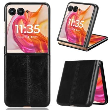 Imagem de Kukoufey Capa compatível com Motorola Razr+ 2024, de couro PU retrô, ultrafina, à prova de choque, compatível com Motorola Razr 50 Ultra XT-2451-3, preta