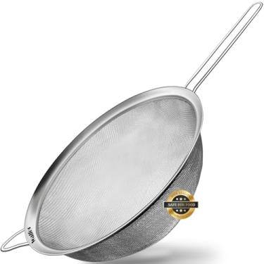 Imagem de Walfos Coador grande de malha fina de 24 cm, peneira de malha de aço inoxidável 30 com alça resistente, peneiras de alimentos de cozinha para arroz, quinoa, macarrão, frutas, legumes, etc.