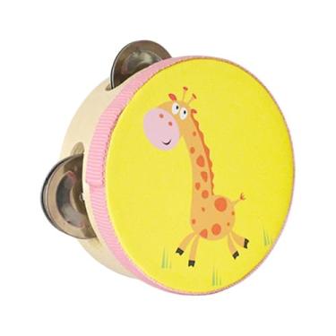 Imagem de Generic Tambor de madeira Tambor Brinquedo Educacional Crianças Aprendizagem Brinquedo Mão Tambor Tambor de Mão Sino para Jogos Cantando Adultos KTV, Girafa, 10cm