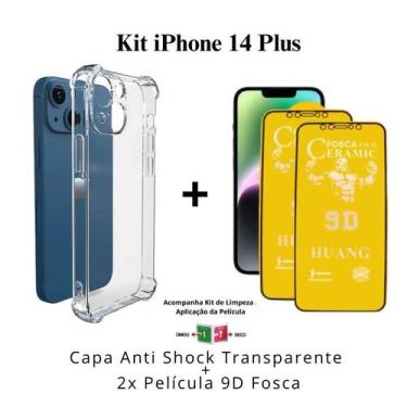 Imagem de Kit 2 Películas Cerâmica Fosca + Capa Capinha Transparente para Iphone