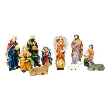 Imagem de Presépio Enfeite Natal Resina Completo Natalino 20cm