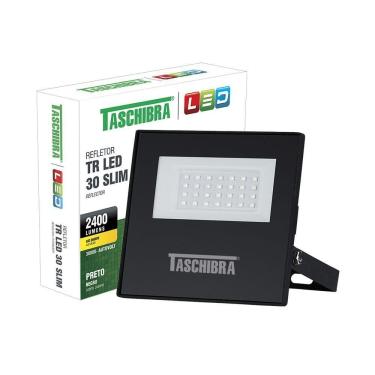 Imagem de Refletor Taschibra Led Tr Slim 30W Luz Branco Quente 3000K Preto Bivolt