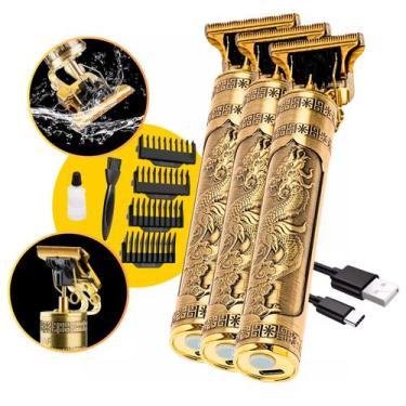 Imagem de Kit com 3 Aparadores De Pelo Vintage Profissional Dourado 110v/220v - 