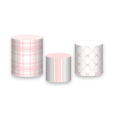 Imagem de Trio de Capas de Cilindro - Treliça de Laços Aquarela Rosa 060 - Via C