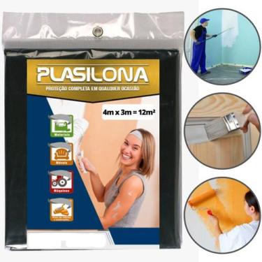 Imagem de Lona Plástica Preta 4x3m Cobertura Proteção Pintura - Plasitap