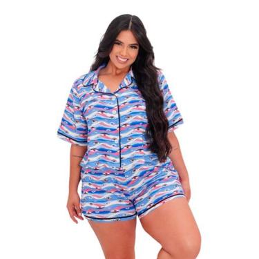 Imagem de Pijama Feminino Plus Size Americano Estampado - Ana Maya Curves, Azul,